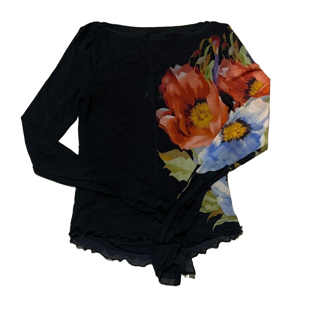 NWT Free People Womens L Lilly Printed Long Sleeve Top Black Floral Boho Sheer - Picture 5 of 6
